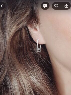 Silver Rhinestone Paperclip Earrings Sterling Silver Earrings Trendy Dainty